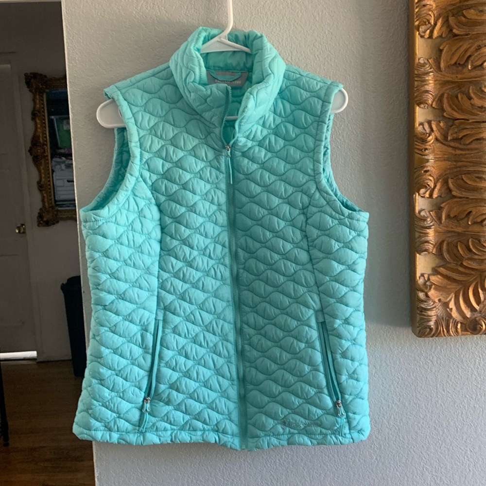 Free Country Vest Women's Small Teal Green Quilted Puffer Outdoor Hiking Casual
